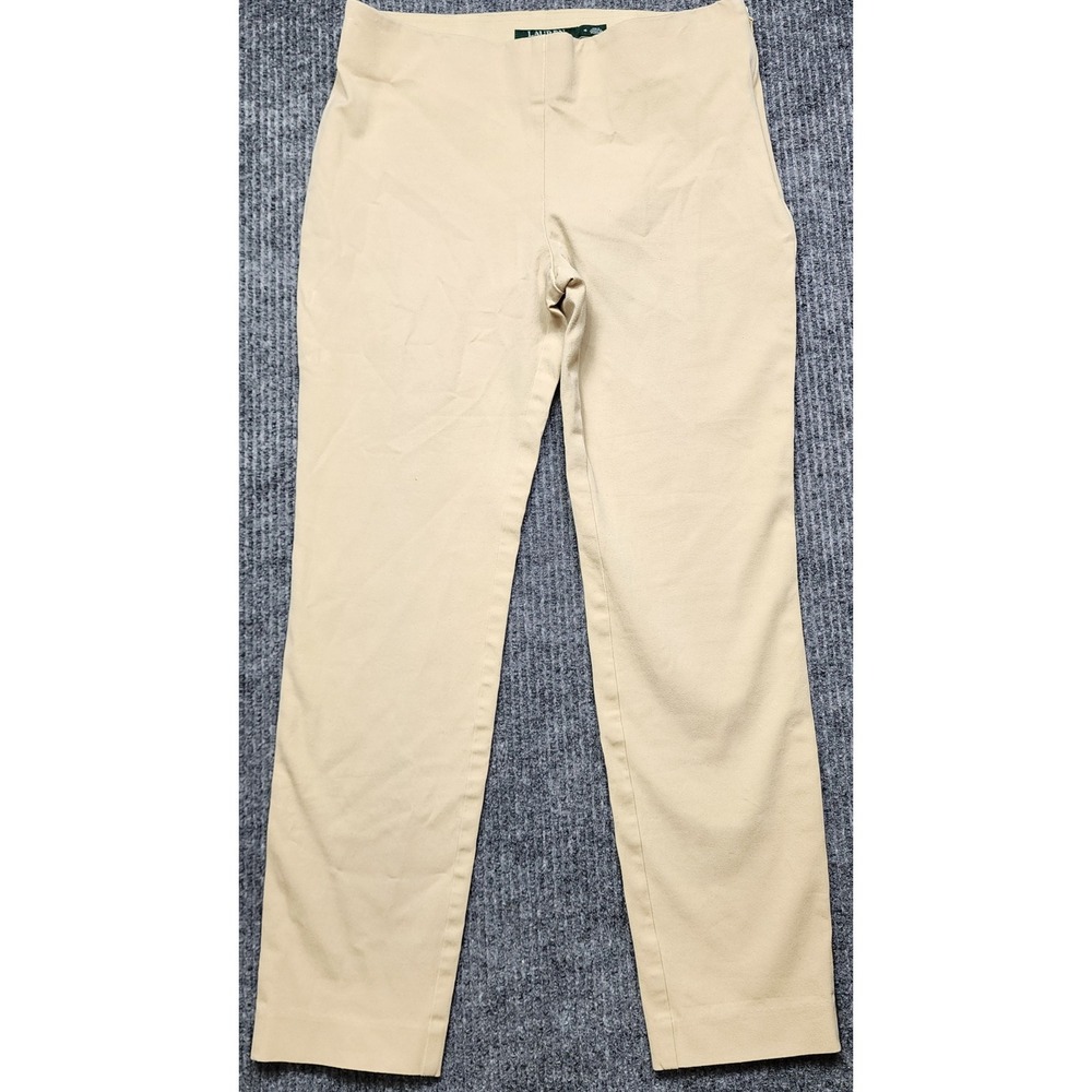 Lauren Ralph Lauren Womens Beige Side Zip Straight Leg Trousers Size 4